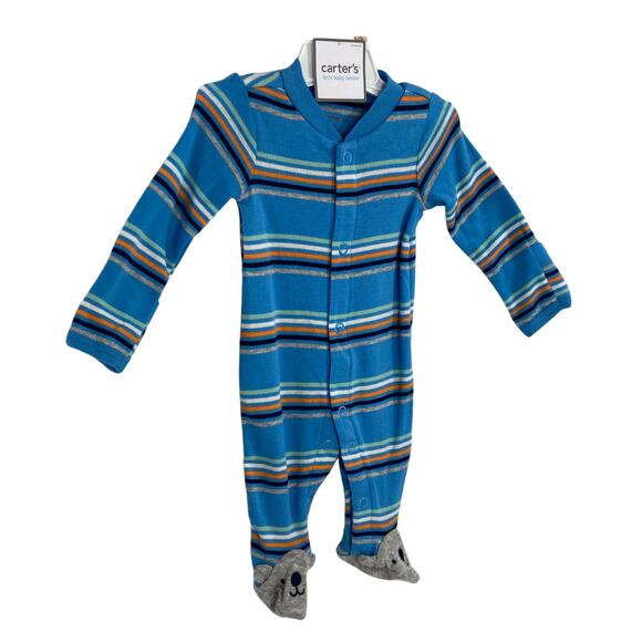 Carter's Bear Footed Sleeper Orange Grey Stripe PR - Picture 3 of 8